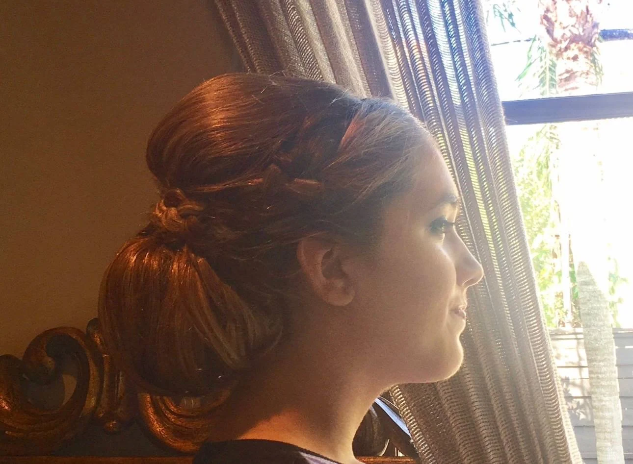 Special-event braided updo in profile